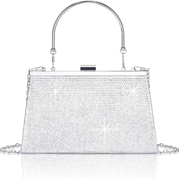 Women's Evening Handbags, Sparkly Top-Handle Rhinestone Purse w/Chain, Fashion D - Picture 1 of 7